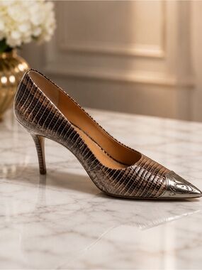 J. Vincent Embossed Leather Pointed-Toe Pumps